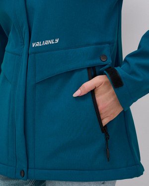Ветровка спортивная женская с капюшоном softshell синего цвета 9566S