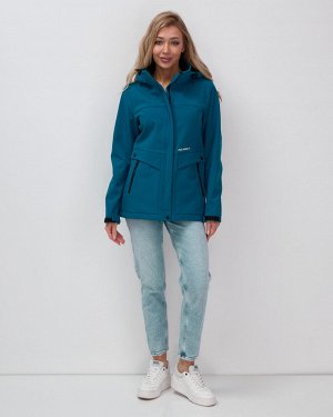 Ветровка спортивная женская с капюшоном softshell синего цвета 9566S