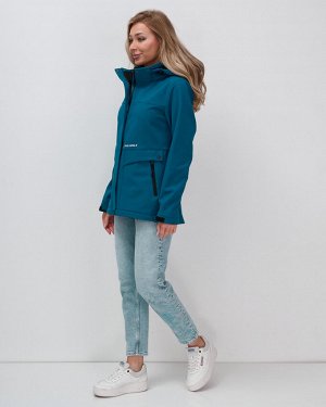 Ветровка спортивная женская с капюшоном softshell синего цвета 9566S