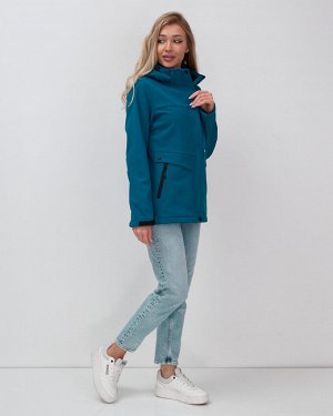 Ветровка спортивная женская с капюшоном softshell синего цвета 9566S