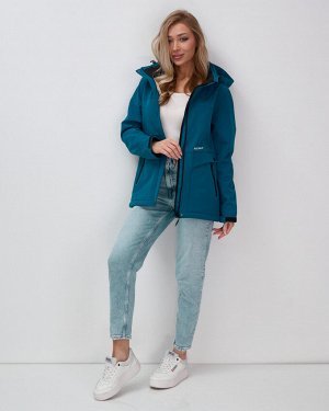 Ветровка спортивная женская с капюшоном softshell синего цвета 9566S