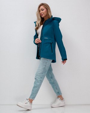 Ветровка спортивная женская с капюшоном softshell синего цвета 9566S
