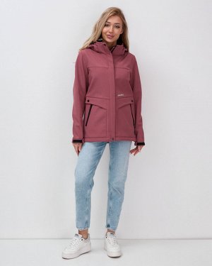 Ветровка спортивная женская с капюшоном softshell малинового цвета 9566M