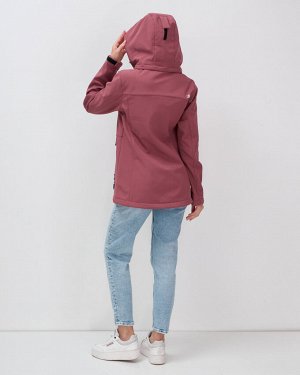 Ветровка спортивная женская с капюшоном softshell малинового цвета 9566M