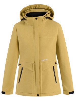 Ветровка спортивная женская с капюшоном softshell горчичного цвета 9566G