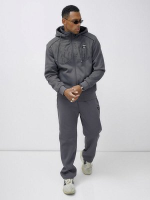 Спортивный костюм мужской зимний с начесом серого цвета 7332Sr