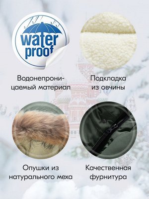 Куртка парка зимняя подростковая для мальчика с капюшоном и мехом темно-зеленого цвета 9447TZ