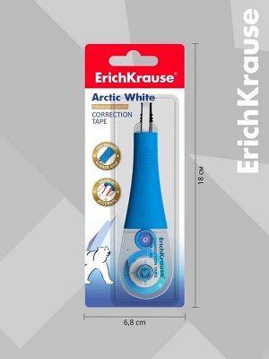 Корректирующая лента 4,2 мм х 8 м, ErichKrause Arctic white, супер-белая, резиновый держатель, блистер