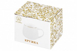 Кружка 450 мл "Белая с золотым декором", бочонок, NEW BONE CHINA