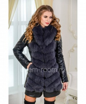 Женская куртка-жилет  из экокожи и натурального мехаАртикул: EN-980-75-2-P