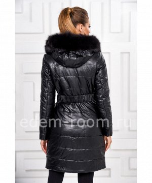 Пальто из эко-кожи с меховыми карманамиАртикул: RS-1791-CH-P