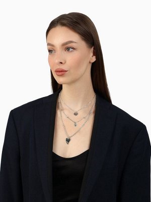 Кулон «Цепь» два сердца и круг, цвет серебро