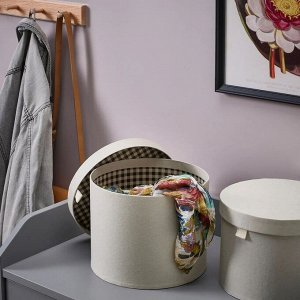 RÅGODLING, Коробка для хранения с крышкой, комплект из 2 предметов, натуральный цвет/бежевый