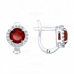 Серьги из серебра с гранатом и фианитом