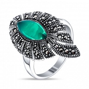 Серебряное кольцо с агатом зелёным и фианитом MAR-804-GR