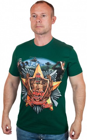 Футболка Мужская футболка для служащих Погранвойск. Тематический зеленый цвет, высокая детализация изображения, быстрая доставка №404