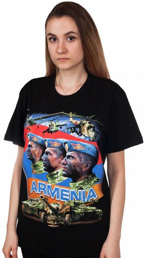 Футболка Мужская футболка с гербом Армении и принтом солдат, которых не победить.
