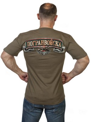 Футболка Мужская футболка хаки олива «Пограничные войска России»  - адекватная цена и размерный ряд до 6XL! №286