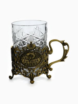 Подстаканник со стаканом «Лучший рыбак», 12.5x12.5x13 см, коллекционный, в подарочной упаковке