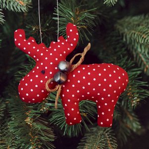 Новогодняя ёлочная игрушка, Набор для создания подвески из ткани «Олень с бубенцами», цвет красный