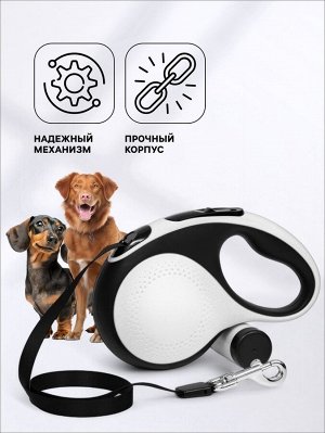 Рулетка Пижон Premium с поводком-лентой 5 м, контейнером под пакеты и 15 пакетов, до 30 кг