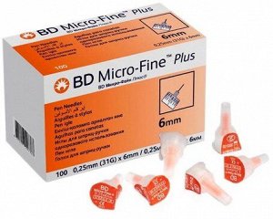 Иглы для шприц-ручки BD Micro-Fine Plus стер. однораз. 31G (0,25мм) х 6мм №100	Becton Dickinson