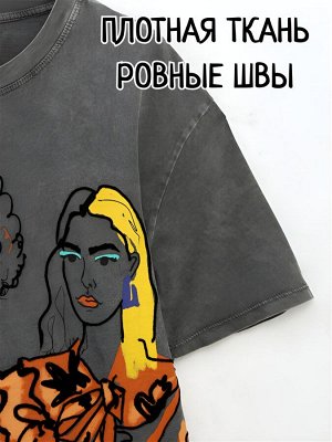 Футболка женская серая хлопковая с принтом Девушки