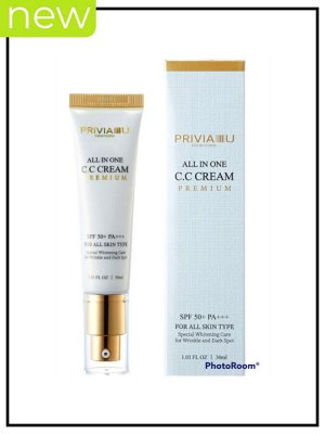 Privia сс-крема для лица с защитным фактором от солнца Premium All In One CC Cream SPF 50+ Pa+++, 30 мл