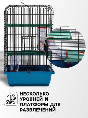 Клетка для грызунов "Дом" трехярусная, 39 x 29 х 49 см, микс цветов