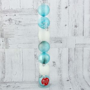 Набор шаров пластик d-6 см, 7 шт "Морозная снежинка" бело-голубой