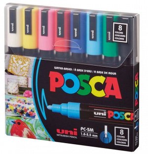 Маркеры Posca PC-5M акриловые водостойкие (набор 8 базовых цветов), Япония