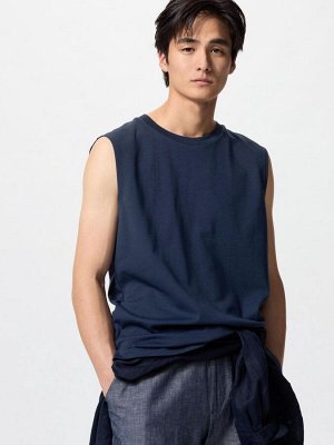UNIQLO AIRism - базовая футболка без рукавов из хлопка - 68 BLUE