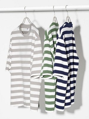 UNIQLO - хлопковая футболка оверсайз в полоску - 69 NAVY