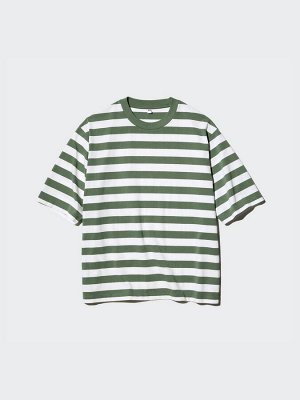UNIQLO - хлопковая футболка оверсайз в полоску - 54 GREEN