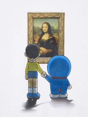 UNIQLO - футболка Doraemon & Louvre museum - 00 WHITE