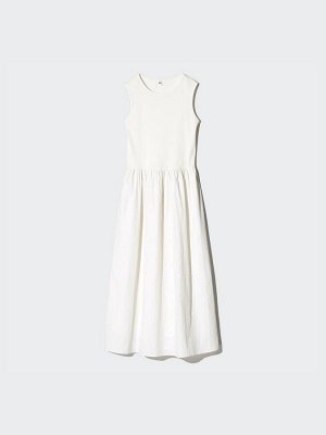 UNIQLO - комбинированное платье без рукавов увеличенной длины - 00 WHITE