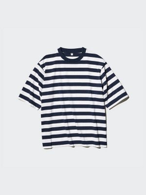 UNIQLO - хлопковая футболка оверсайз в полоску - 69 NAVY