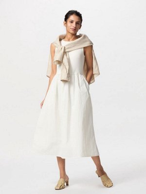 UNIQLO - комбинированное платье без рукавов укороченной длины - 00 WHITE