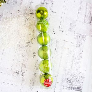 Набор шаров пластик d-8 см, 6 шт &quot;Высокие ёлочки&quot; зелёный
