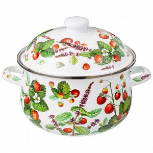 Эмалированная кастрюля с крышкой "Фруктовая корзина", 2.8 л, 20x12 см - стиль и функциональность для вашей кухни, 1 шт.