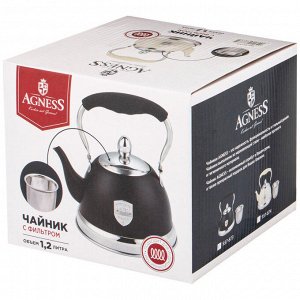 Заварочный чайник AGNESS Black Steel с термоаккумулирующим дном и складной ручкой, 1 шт.