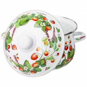 Эмалированная кастрюля с крышкой "Фруктовая корзина", 2.8 л, 20x12 см - стиль и функциональность для вашей кухни, 1 шт.