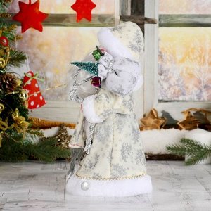 Дед Мороз "В белой шубке с подарками" двигается с подсветкой, 30 см