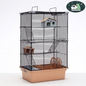 Клетка для грызунов"Пижон"  4 этажа, 42 х 30 х 65 см (+2 домика,2 колеса,миска), беж
