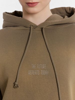 Худи женское хаки с надписью The future repeats today