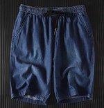 Мужские шорты из тонкой джинсы Tencel, пояс на резинке, синий