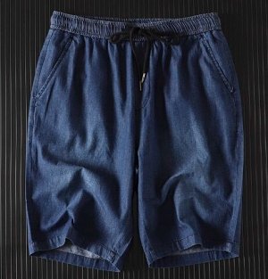 Мужские шорты из тонкой джинсы Tencel, пояс на резинке, синий