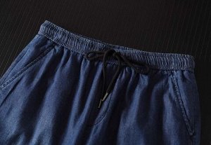 Мужские шорты из тонкой джинсы Tencel, пояс на резинке, синий