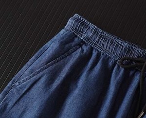 Мужские шорты из тонкой джинсы Tencel, пояс на резинке, синий