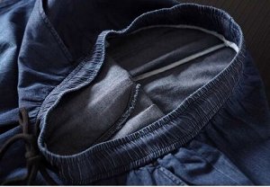 Мужские шорты из тонкой джинсы Tencel, пояс на резинке, синий